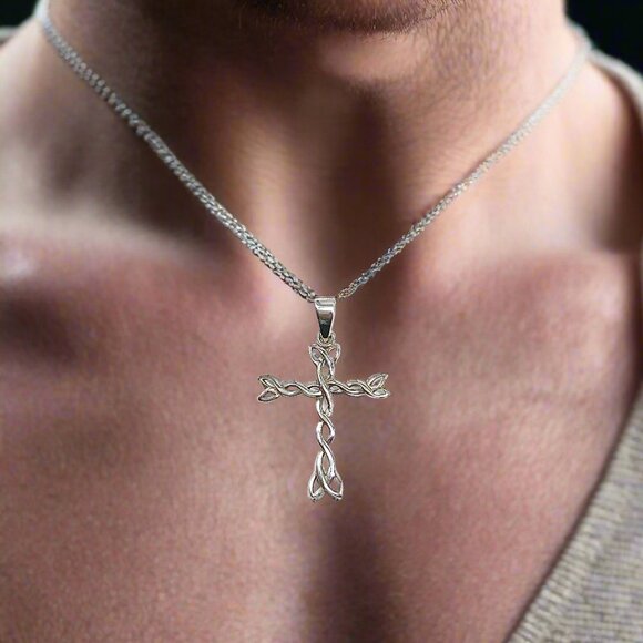 Mens Womens Pendant Celtic Design Sterling Silver Cross Pendant - Picture 1 of 8